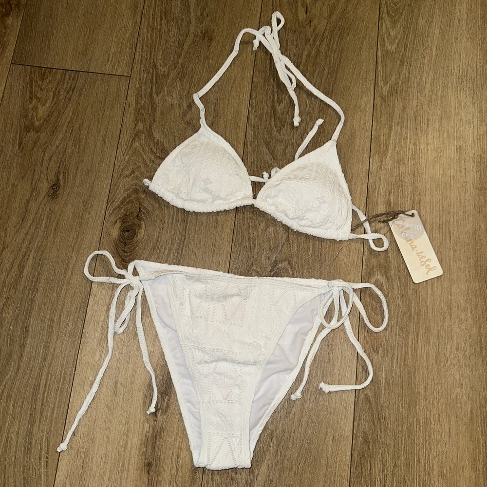 Cabana Del Sol‎ White 2 Piece Tie Bikini Top - Medium Bottom - XL NEW